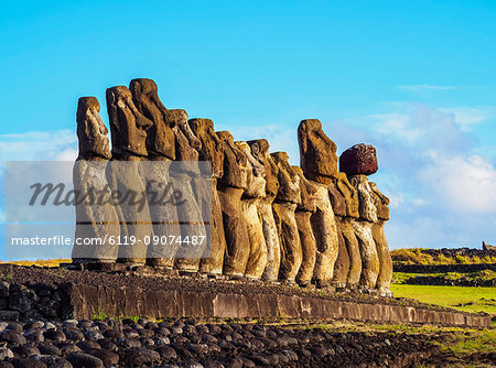 Moais in Ahu Tongariki, Rapa Nui National Park, UNESCO World Heritage Site, Easter Island, Chile, South America