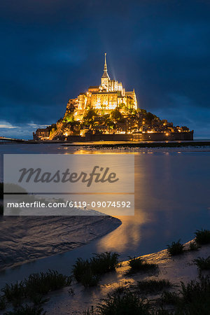 Cloudy sky at dusk, Mont-St-Michel, UNESCO World Heritage Site, Normandy, France, Europe