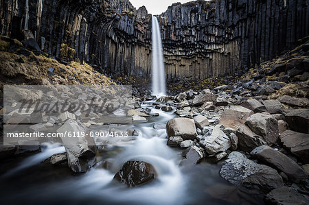 Svartifoss (Black Falls) near Skaftafell glacier, Iceland, Polar Regions