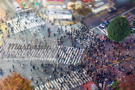 Shibuya Crossing, centre of Shibuya's fashionable shopping and entertainment district, Shibuya, Tokyo, Japan, Asia