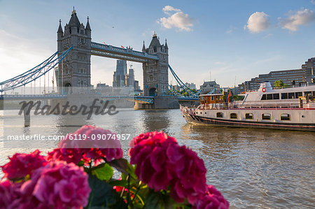 Tower Bridge and City of London skyline from Butler's Wharf, London, England, United Kingdom, Europe