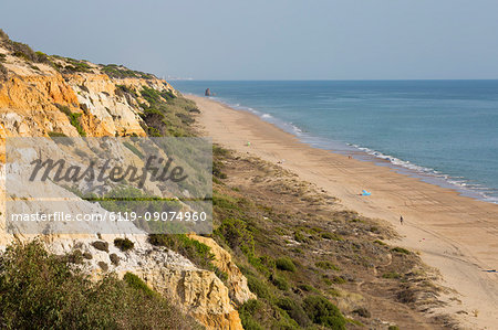 Sandy beach and cliffs, Mazagon, Costa de la Luz, Huelva Province, Andalucia, Spain, Europe