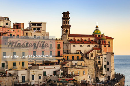 Church of Santa Maria Maddalena, warm light before sunset, Atrani, Amalfi Coast, UNESCO World Heritage Site, Campania, Italy, Europe