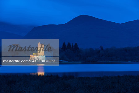 Ross Castle at dusk, Killarney National Park, County Kerry, Munster, Republic of Ireland, Europe