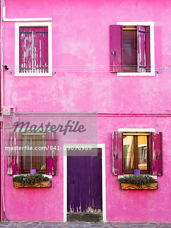 Detail of colourful painted building, island of Burano, Venice, Veneto, Italy, Europe