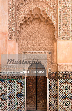 Wall of Ben Youssef Madrasa (ancient Islamic college), UNESCO World Heritage Site, Marrakech, Morocco, North Africa, Africa