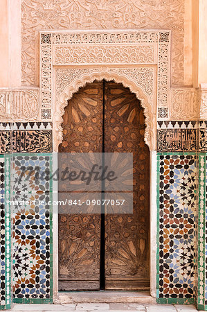 Wall of Ben Youssef Madrasa (ancient Islamic college), UNESCO World Heritage Site, Marrakech, Morocco, North Africa, Africa