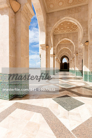 Arches and columns, part of the Hassan II Mosque (Grande Mosquee Hassan II), Casablanca, Morocco, North Africa, Africa