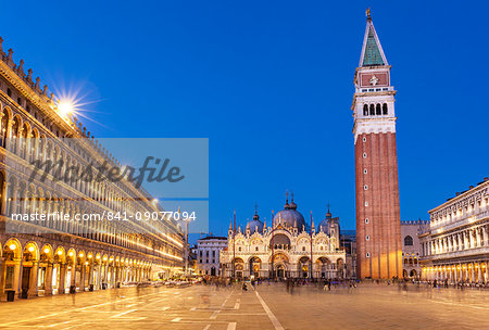 Campanile tower, Piazza San Marco (St. Marks Square) and Basilica di San Marco, at night, Venice, UNESCO World Heritage Site, Veneto, Italy, Europe Campanile tower, Piazza San Marco (St. Marks Square) and Basilica di San Marco, at night, Venice, UNESCO World Heritage Site, Veneto, Italy, Europe