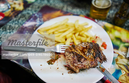 Steak and fries on plate