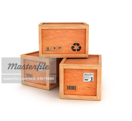 wooden delivery boxes isolated
