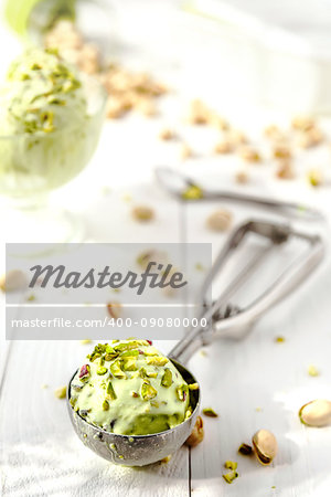 Pistachio ice cream with crushed pistachios