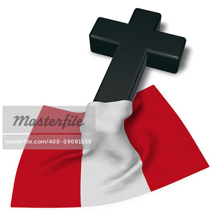 christian cross and flag of peru - 3d rendering