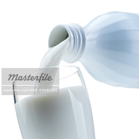 Pouring fresh milk from a bottle into a glass: dairy and nutrition