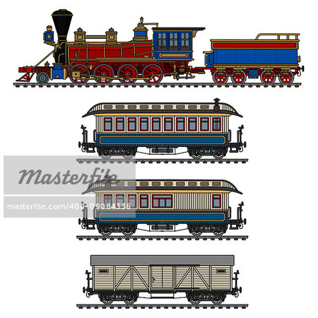 Hand drawing of a vintage american wild west steam train