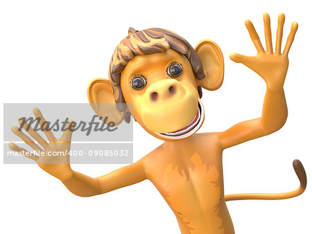 3D Illustration of a Jolly Monkey on White Background