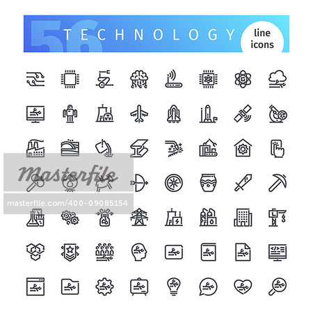 Set of 56 technology line icons suitable for web, infographics and apps. Isolated on white background. Clipping paths included.