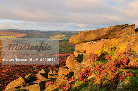 Higger Tor and Hathersage Moor, autumn sunrise, Peak District National Park, Derbyshire, England, United Kingdom, Europe Higger Tor and Hathersage Moor, autumn sunrise, Peak District National Park, Derbyshire, England, United Kingdom, Europe