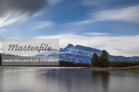 Long exposure landscape of the Two Jack Lake in the Banff National Park, UNESCO World Heritage Site, Canadian Rockies, Alberta, Canada, North America