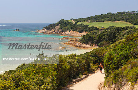 Summer view of the turquoise sea and the golf course on the promontory, Sperone, Bonifacio, South Corsica, France, Mediterranean, Europe