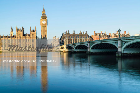 Big Ben, the Palace of Westminster, UNESCO World Heritage Site, and Westminster Bridge, London, England, United Kingdom, Europe