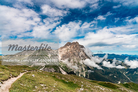 Centenario pathway with Gran Sasso in background, Campo Imperatore, L'Aquila province, Abruzzo, Italy, Europe