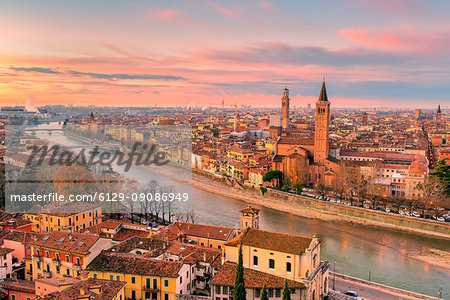 Verona, Veneto, Italy. Panoramic view of Verona from Piazzale Castel San Pietro