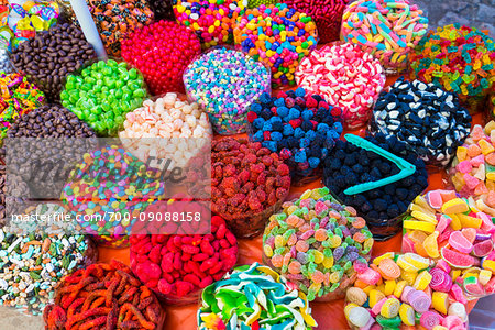 Colorful variety of candy for sale at the Tianguis de los Martes (Tuesday Market) in San Miguel de Allende, Mexico
