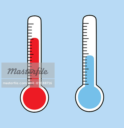 Vector illustration of meteorology thermometers isolated. Cold and heat temperature.