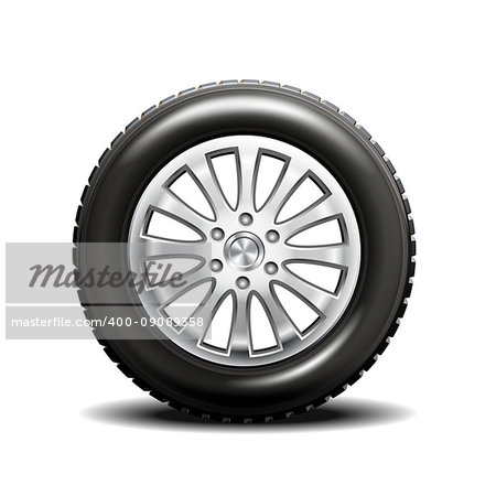 Realistic vector illustration of a single car tire on a white background