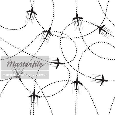 Seamless of airplanes and their track on white background
