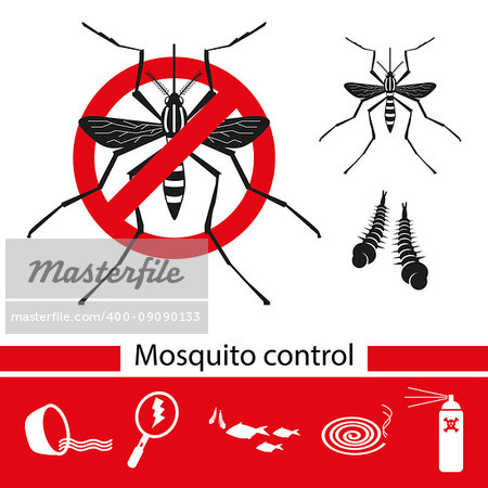 Mosquito control tools icons set, anti mosquito, vector illustration.
