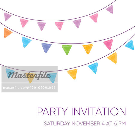 Modern vector party invitation card with bunting flags