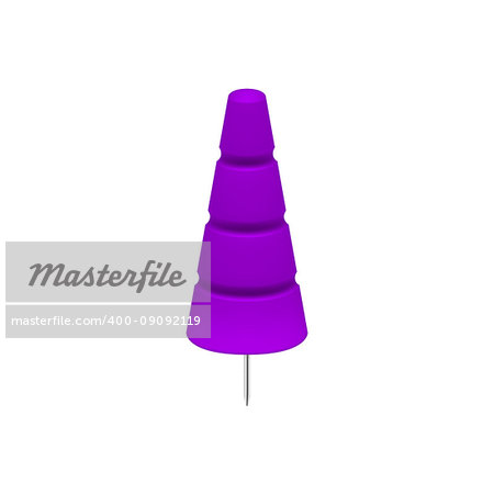 Purple push pin in shape of tree on white background