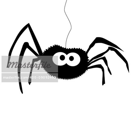 Black silhouette of spider isolated white background . Icon, clip art, vector illustration. .
