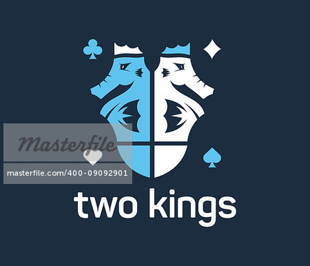 Two vector seahorses as kings with card signs