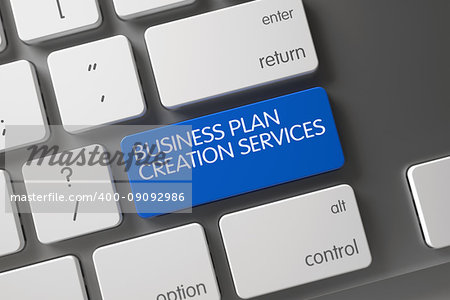 Concept of Business Plan Creation Services, with Business Plan Creation Services on Blue Enter Button on Modern Laptop Keyboard. 3D Render.
