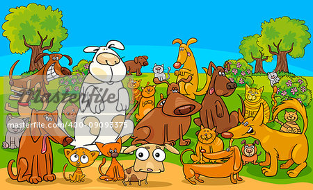 Cartoon Illustration of Dogs and Cats Animal Funny Characters Group