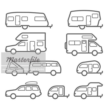 Caravans and camper trailers - road trip icons