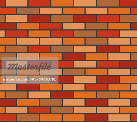 Wall of red and orange bricks. Vector, seamless texture