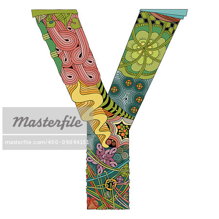 Hand-painted art design. Letter Y zentangle object.