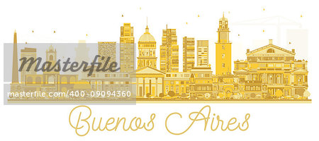 Buenos Aires Argentina skyline golden silhouette. Vector illustration. Business travel concept. Cityscape with landmarks.