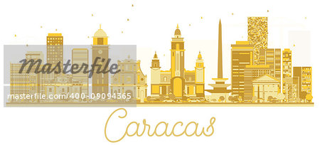 Caracas Venezuela City skyline golden silhouette. Vector illustration. Cityscape with landmarks.
