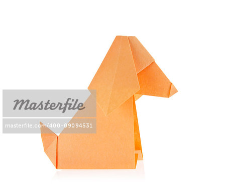 Orange dog of origami, isolated on white background