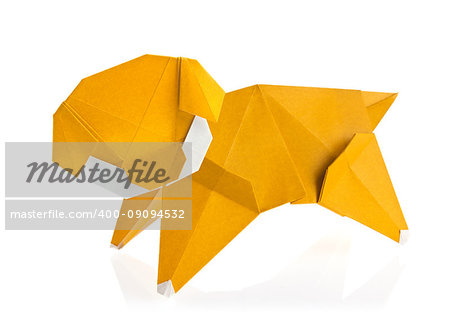 Orange dog of origami, isolated on white background