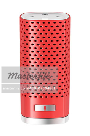 Voice commanded smart speaker with integrated virtual assistant. Isolated on white background.