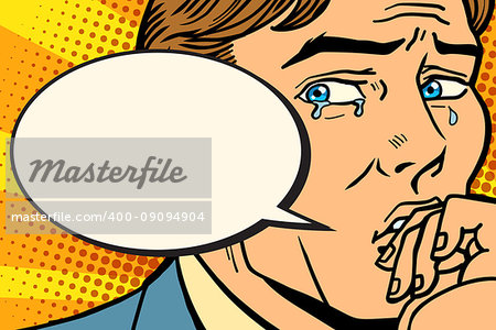 Retro comic man cries and says. Comic book cartoon pop art retro Illustrator vector drawing