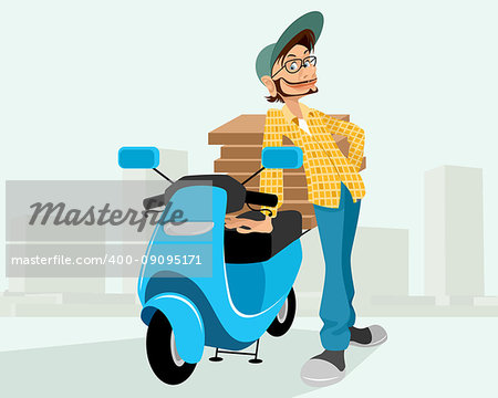 Vector illustration of a courier delivering the pizzas
