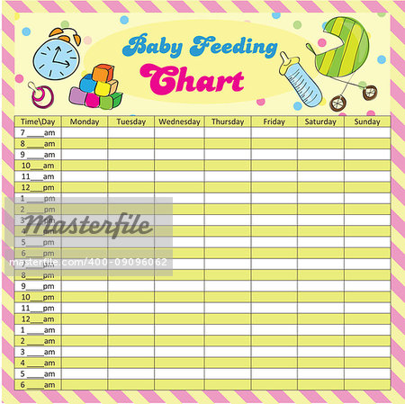 Baby feeding schedule - baby chart for moms - colorful vector illustration