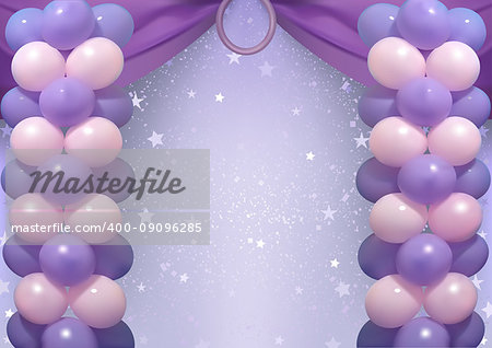 Birthday Background with Purple and Pink Party Balloons - Holiday Illustration, Vector